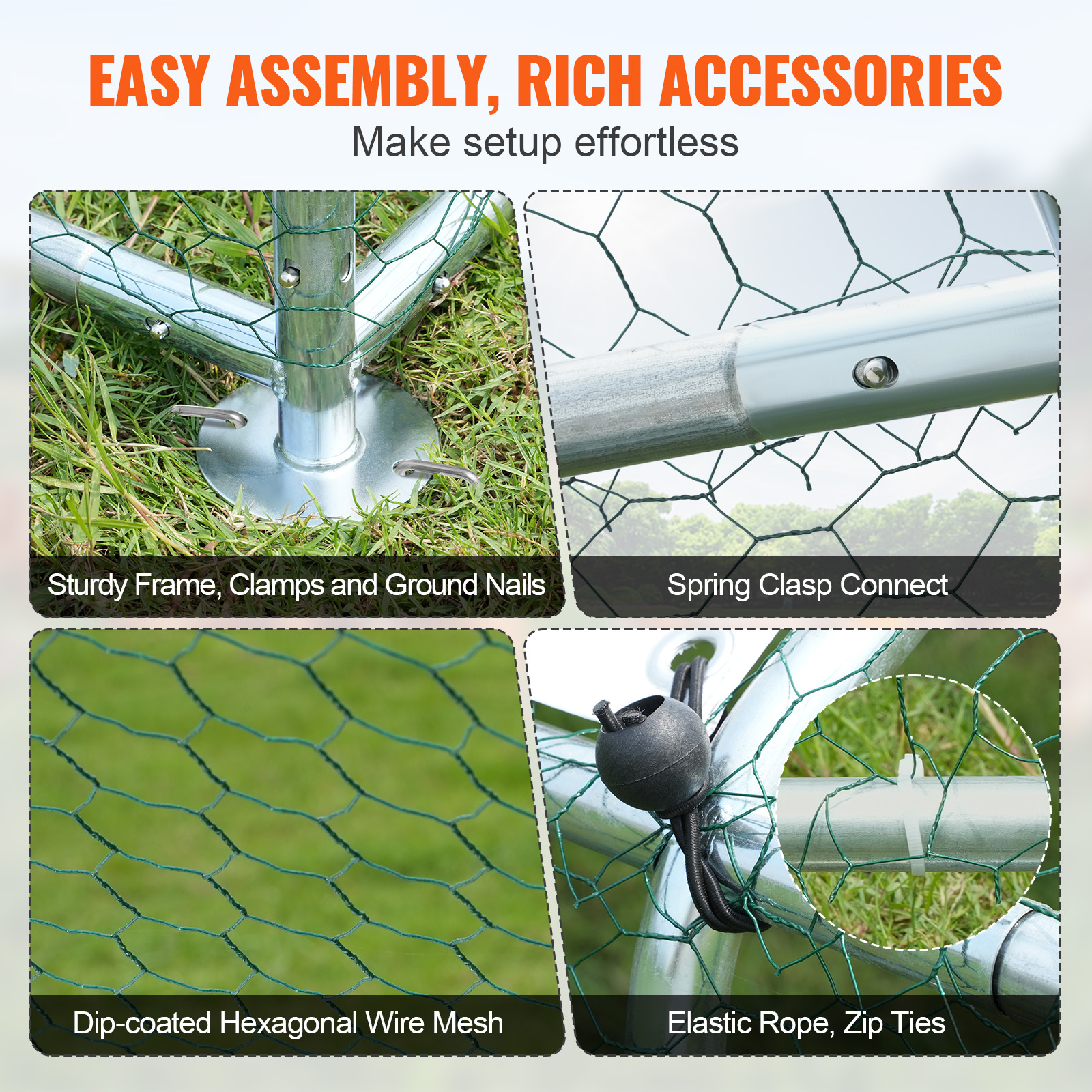 VEVOR Large Metal Chicken Coop Walk-in Chicken Runs for Yard Spire Hen for Outdoor Backyard Farm Duck Rabbit Cage Poultry Pen