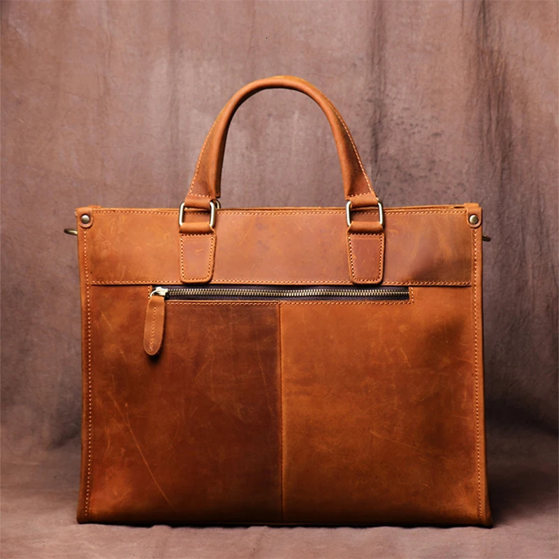 ZRCX Vintage Man Handbag Briefcase Men Shoulder Crazy Horse Genuine Leather Bags Brown Business Fashion 16 Inch Laptop Bag 241225