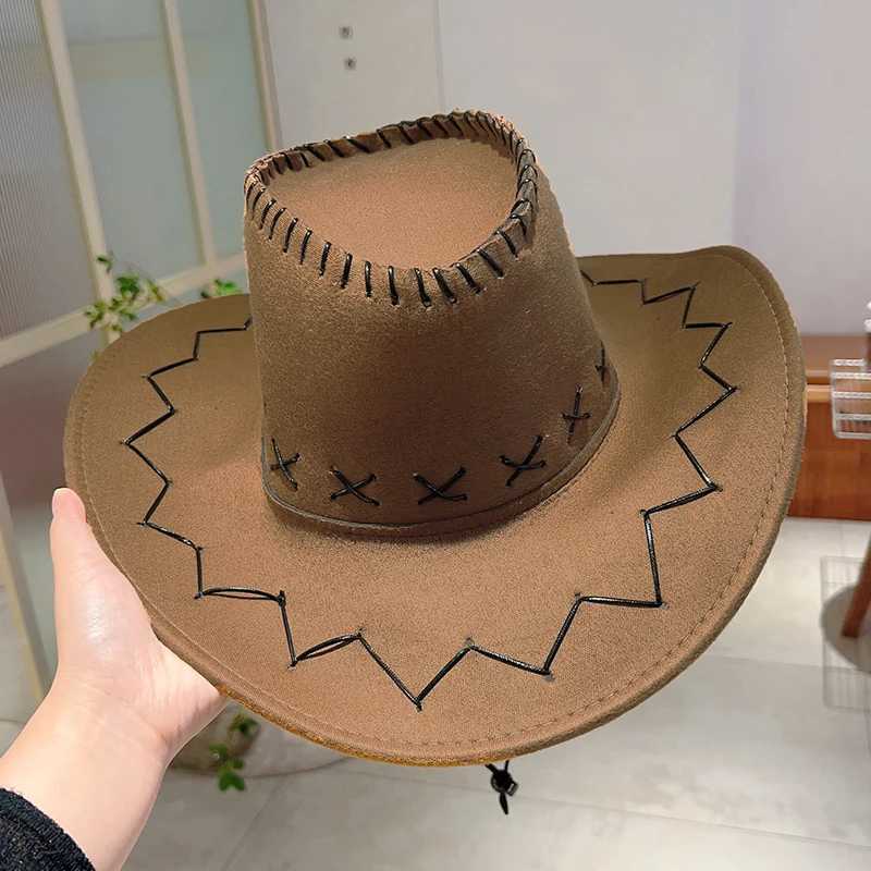 KAMMPT Fashion Western Wide Brown Cowboy Hat Performance Carnival Display Decorative Cowboy Hat Fashion Outdoor Camping Solid Color Hat W241225