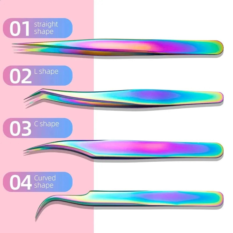 4PCS Precision False Lash Tweezers Individual Curved Strip Eyelash Extensions Tools Eyebrow Hair Clip Tongs Nail Makeup Supplies 241223