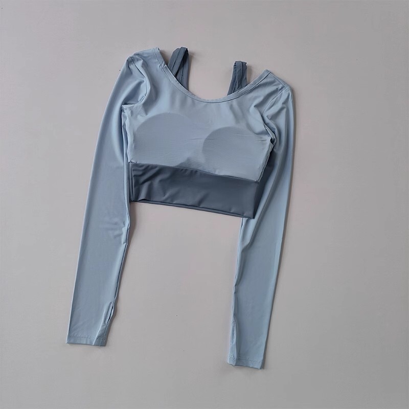 Women's Shirts Long Sleeve Running T-Shirt Workout Fiess Gym Top Pads Slim Fit Sports Training Yoga Crop Tops