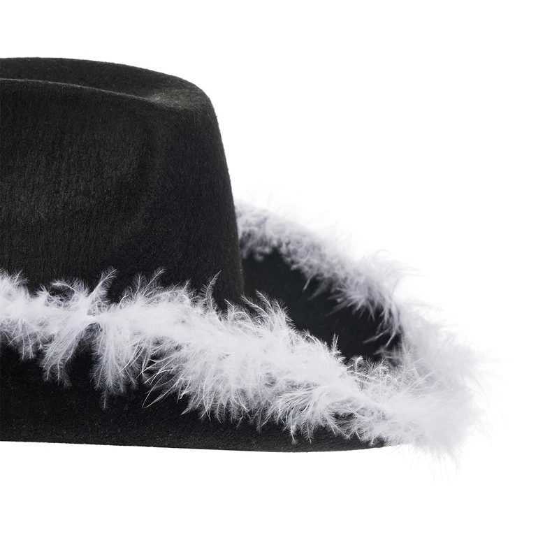 Womens denim hat adult solid color fur decoration wide brown hat female C used for dating parties outdoor camping Christmas decoration W241225