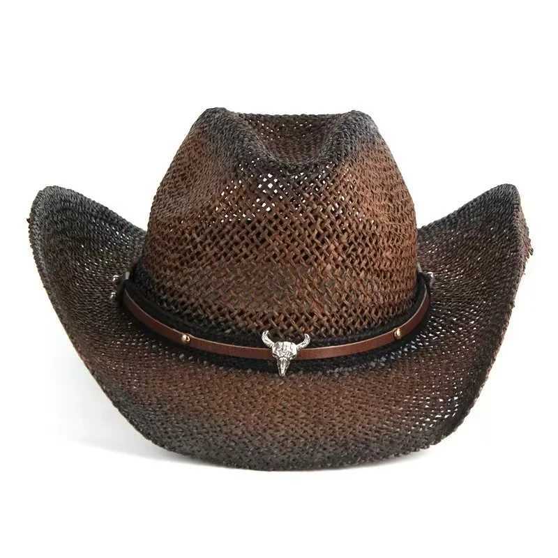 Hand woven hollow western cowboy hat suitable for womens summer outdoor cowboy hat sunny beach cowboy hat W241225