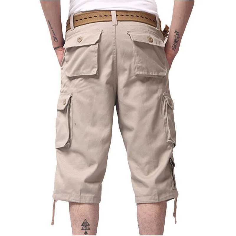2023 New Mens Seven point Labor Pants Trend Loose Large Cotton Five point Shorts Mens Multi Pocket Seven point Pants W241226
