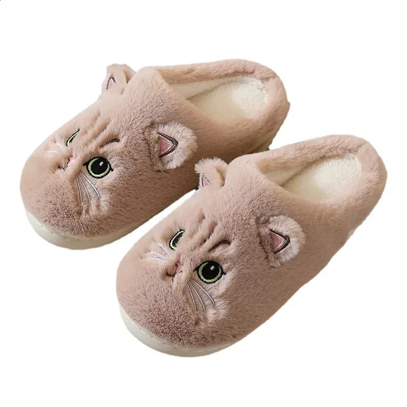 Cute Cat Slippers Fluffy Furry Women Home Platform Slippers Men Winter Plush Slides Indoor Fuzzy Slippers Lovely Cotton Shoes241226