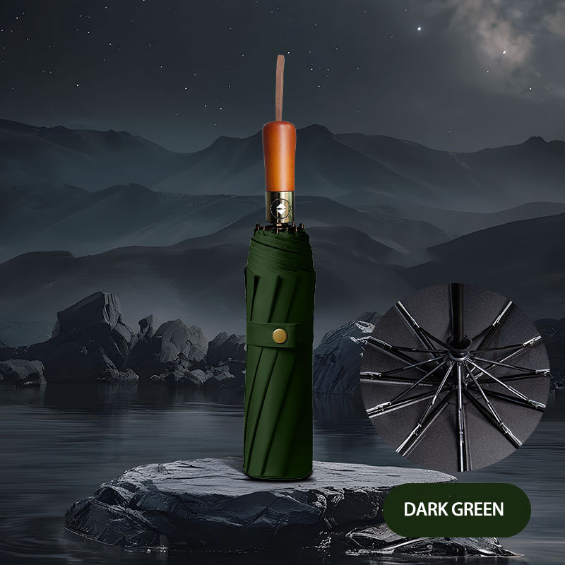 All-Weather Automatic Foldable Umbrella with Robust Wood Grip