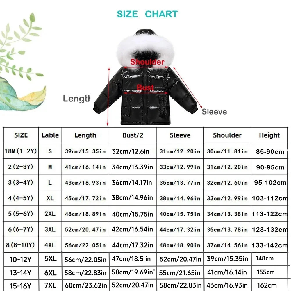 Black Winter Jacket Parka For Boys Coat 90% Down Girls Jackets Childrens Clothing Snow Wear Kids Outerwear Boy Clothes 241225