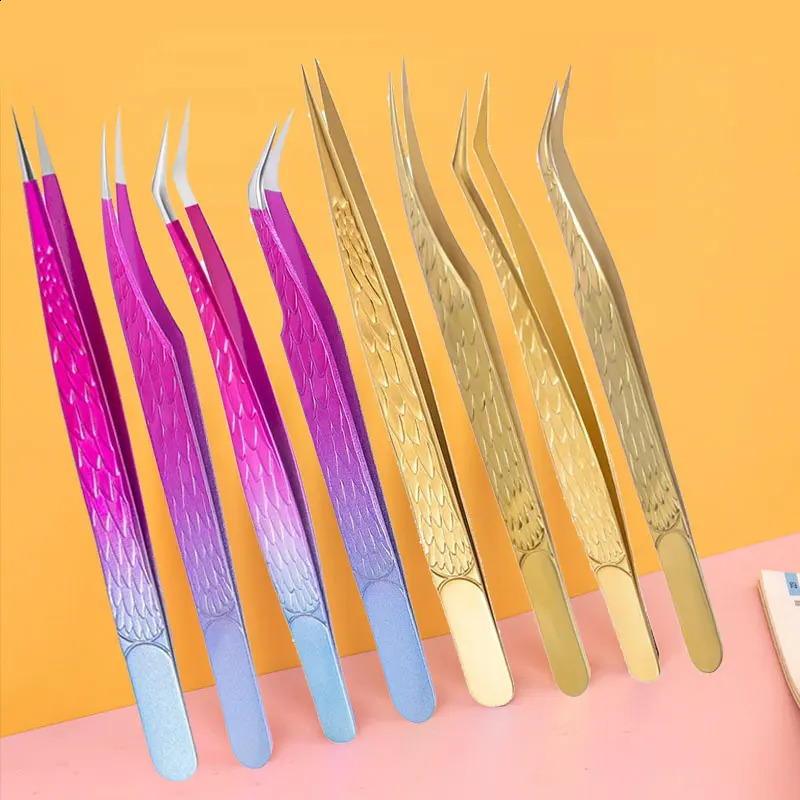 4PCS False Lash Tweezers Set For Eyelashes Extensions Supplies Stainless Eyebrow Clip Tongs Professional Nail Art Makeup Tools 241223