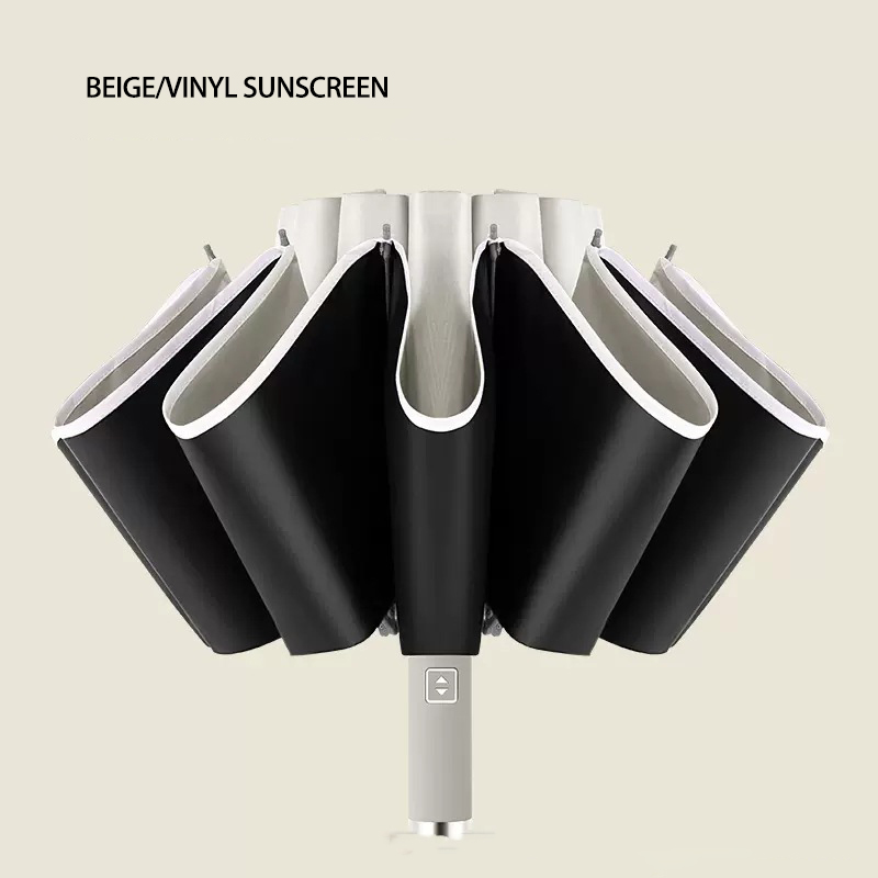 Automatic Umbrella with Safety Reflector - Black Foldable Sunshade for Business Use
