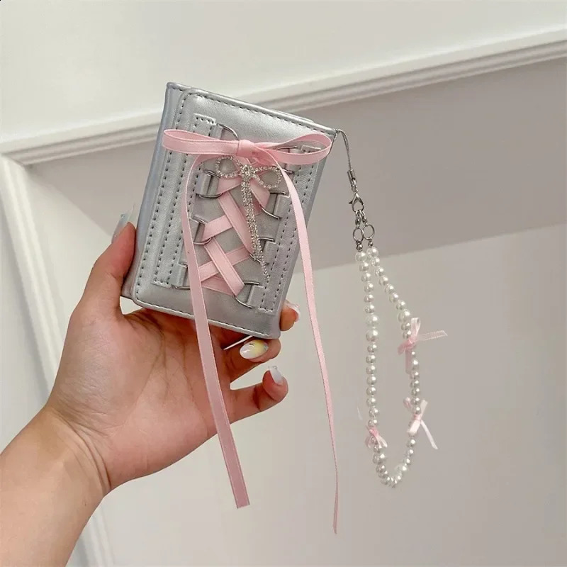 MOBO Silver Sweet Wallets for Women Y2k Strap-on Original Fashion Short Coin Purse Korean Style Casual Cute Wallet 241224