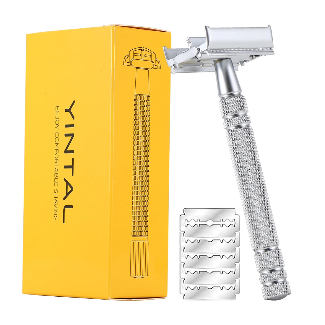 Double Edge Blades Safety Brass Razor Manual Shaver Silver Matching Butterfly Men Shaving With 5 Blades 241225