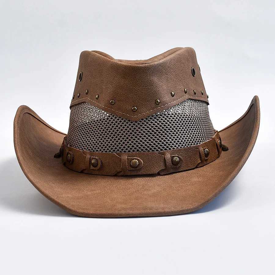 Leather Western Mens Cowboy Hat Wide Brim Gentleman Church Jazz C Cowboy Hat Sombrero Hombre W241225