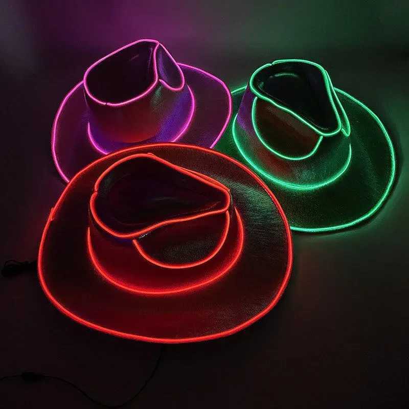Luminous Bar C-Line Disco Luminous LED Shining Neon Light Western Cowboy Hat Single Party Supplies Bridal Cowboy Hat W241225