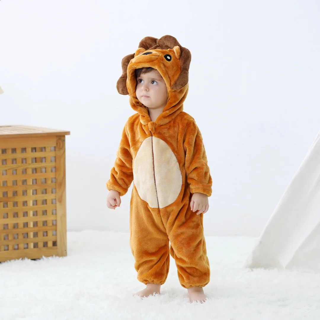 born Baby Cute Lion Unicorn Animal Cartoon Romper Clothes Pajamas Long Sleeve Hooded Onesies Jumpsuit Infant Boys Costumes 241225