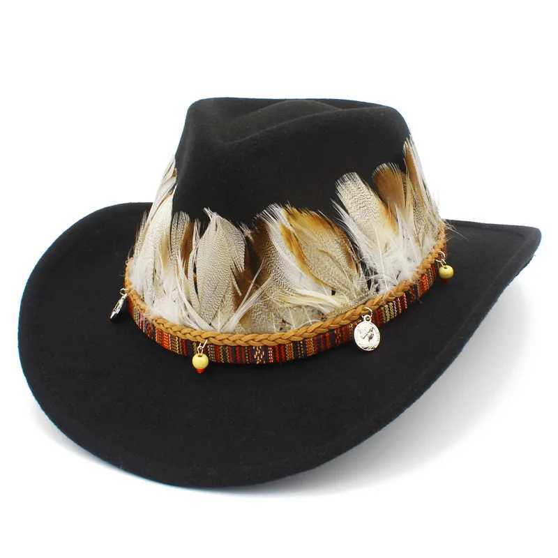 Cowboy hat Men and Women Knight Curly Feather Accor Jazz Hat Sunset Travel Beach Hat Knight Hat Cowboy Hat W241225