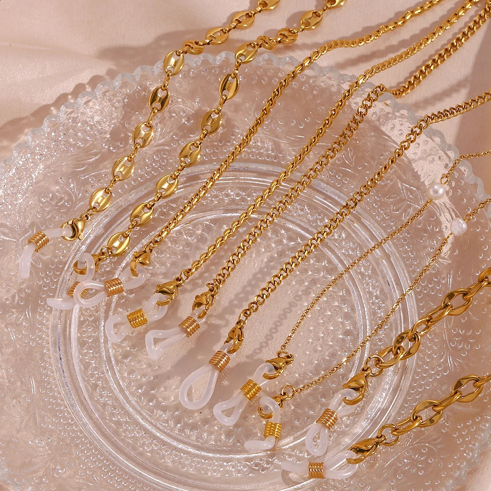 Waterproof Hypoallergenic Stainless Steel Gold Plated Link Chain Freshwater Pearl Chain Sunglasses Chain For Woman Accessories 241226