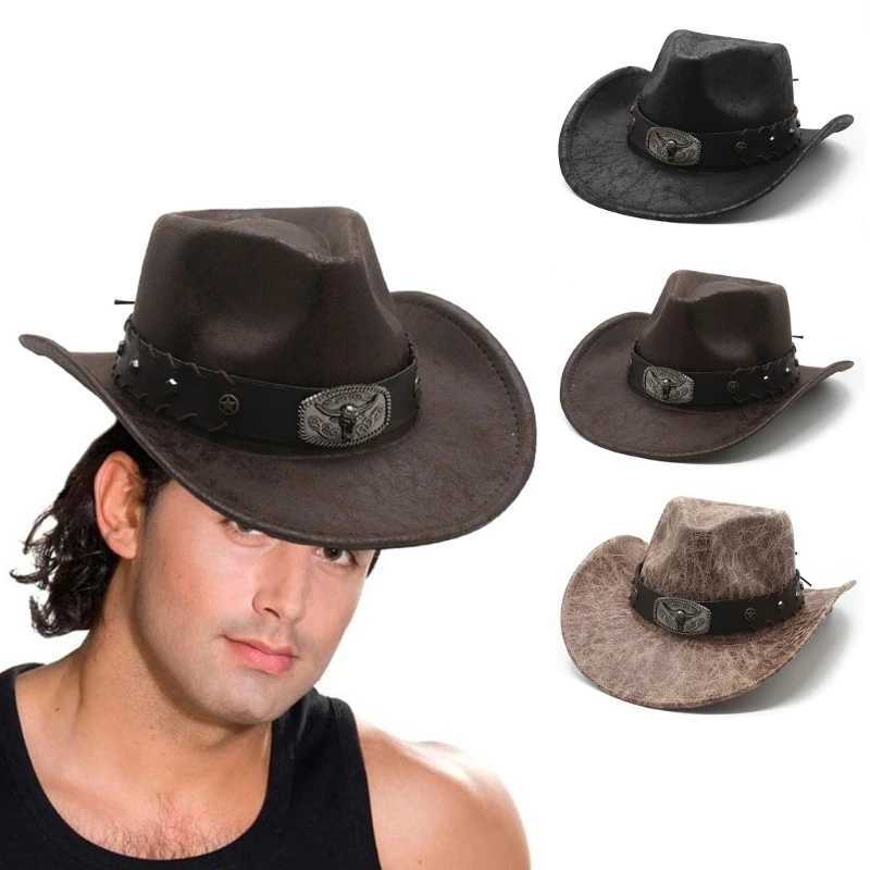 Rolling Brim Cowboy Hat for Women Wear Resistant Cowboy Hat with Hat Band Large Brim Windproof Hat W241225