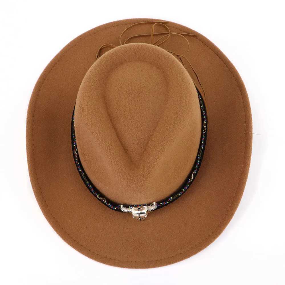 Western Cowboy Band Cowboy Hat European American Men and Women Autumn Peach Heart Top Felt C Panama Outdoor Sunshine Protection Cowboy Hat W241225