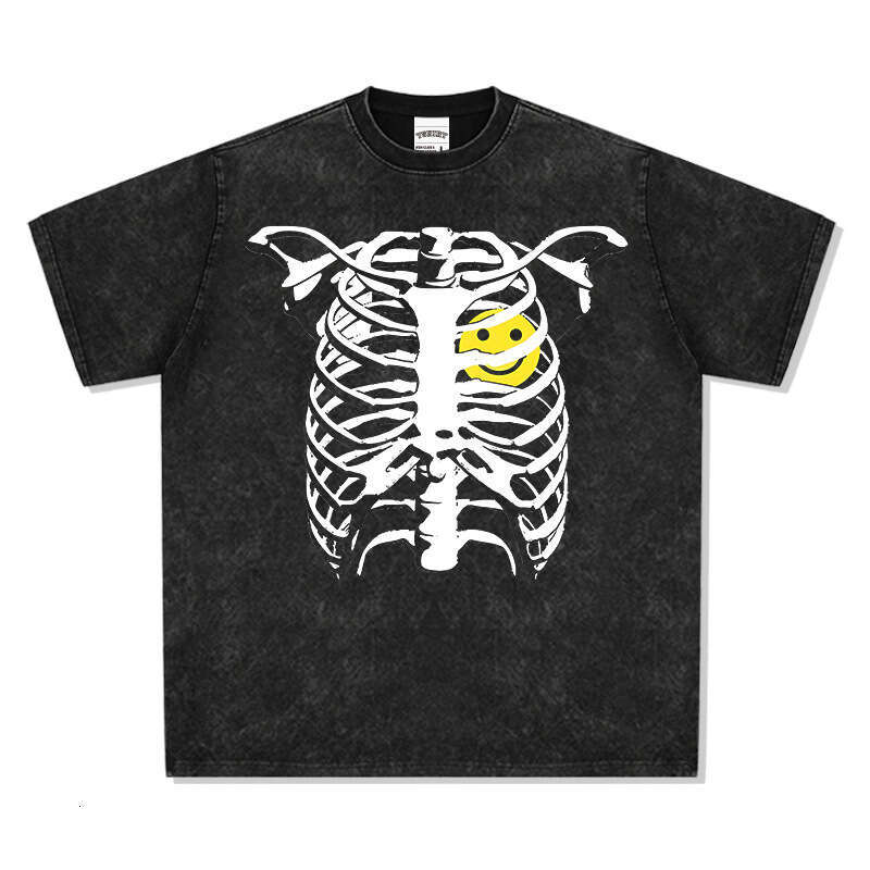 Skeleton short sleeved summer new trendy high street pure cotton T-shirt top loose round neck hooded sweatshirt