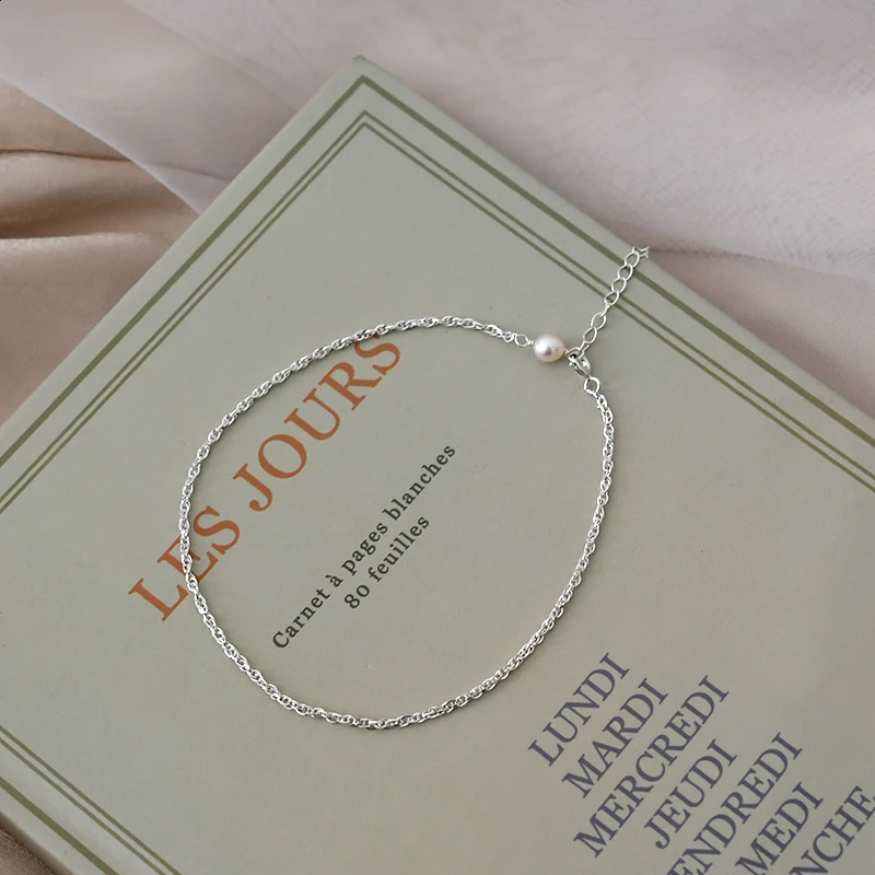 ASHIQI Fine Jewelry Natural Freshwater Pearl 925 Sterling Silver Anklet for Women Fashion Gift 241226