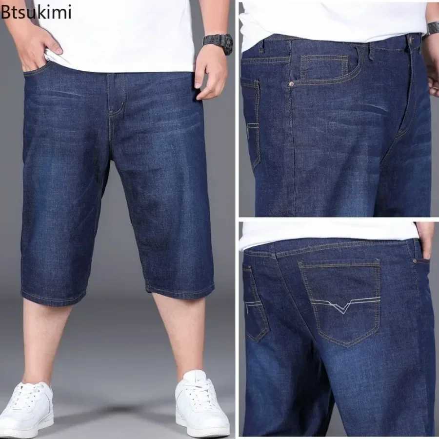 Size 28-50 Summer Thin Denim Shorts for Mens Loose High Elasticity Casual Shorts Fatty Guy Daily Trend Versatile Shorts for Men W241226