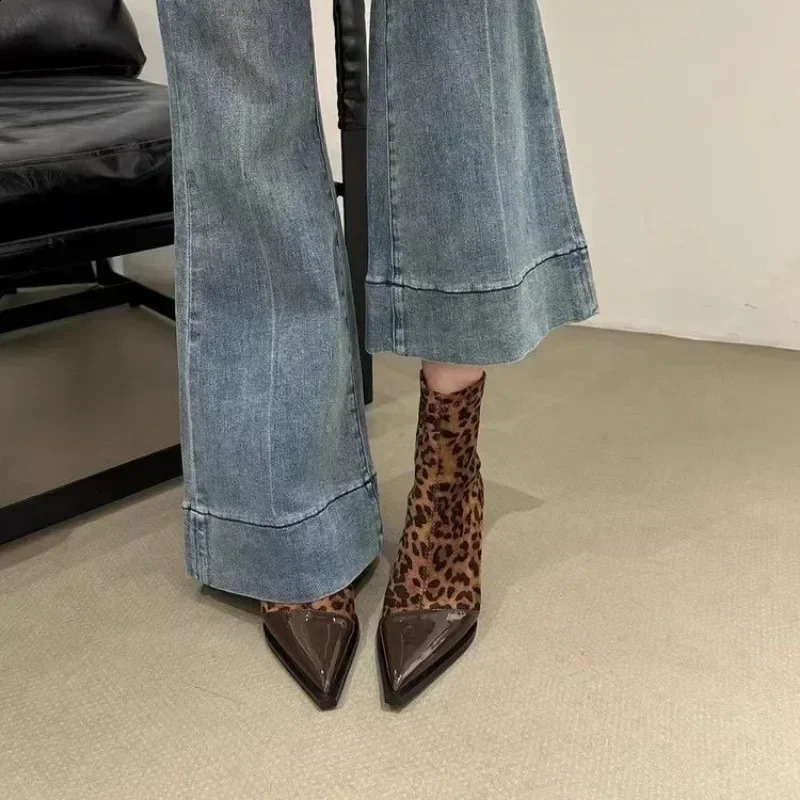 Women Boots Winter Quality Womens Ankle Boots Sexy Pointed High Heels Boots Trend Versatile Office Lady Shoes Botas 241226