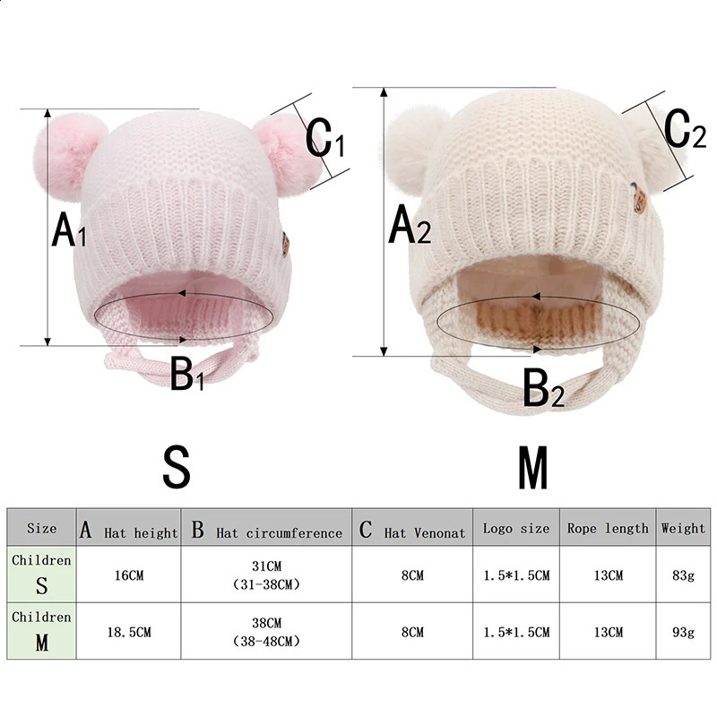 Baby Hat Boys Girls Cute Pompom Caps Bonnet Autumn Winter Ear Warm Beanie born Childrens Hats Knitted Solid Kids 241225