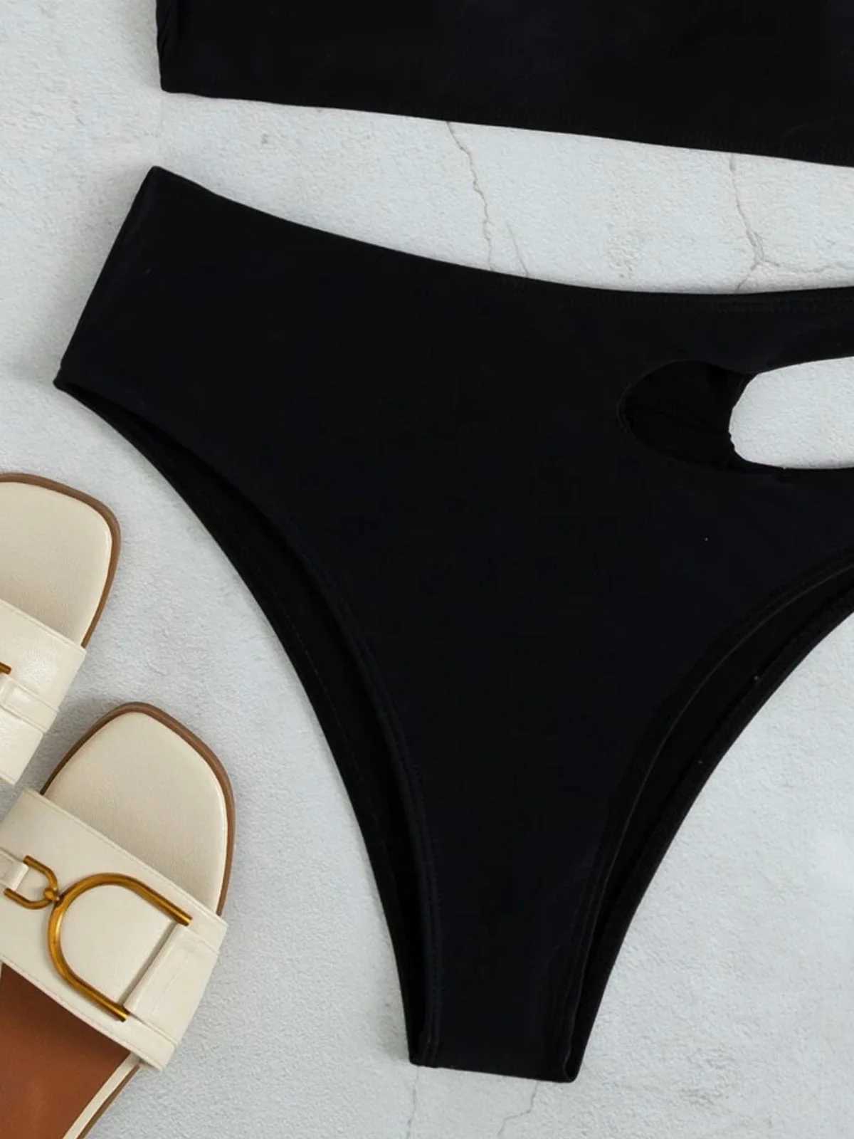 Sexy one shoulder cut high waist bikini womens swimsuit womens swimsuit two-piece bikini swimsuit bathroom swimsuit K466W241225