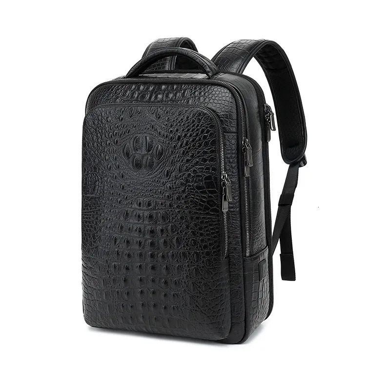 Mens Genuine Leather Computer Backpack Large Capacity Business Computer Travel Bag Pattern Waterproof Bag 241225