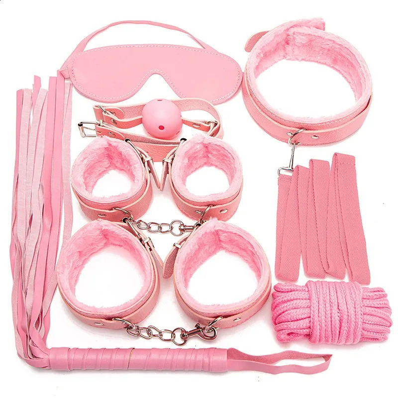 7 Piece Set Of BDSM Kits Sex Toys For Women Adults Games Bondage Handcuffs Sex Whip Mouth Gag 241226