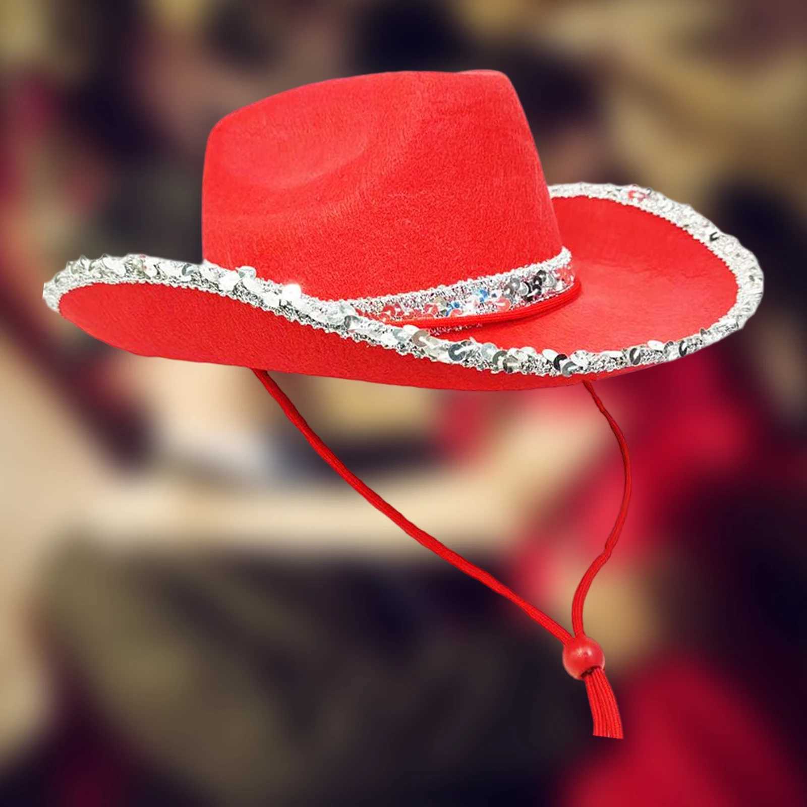Western style decorative denim hat Fedoras Cs wide Brim sequined edge denim hat Dr Up womens party outdoor bridal shower W241225