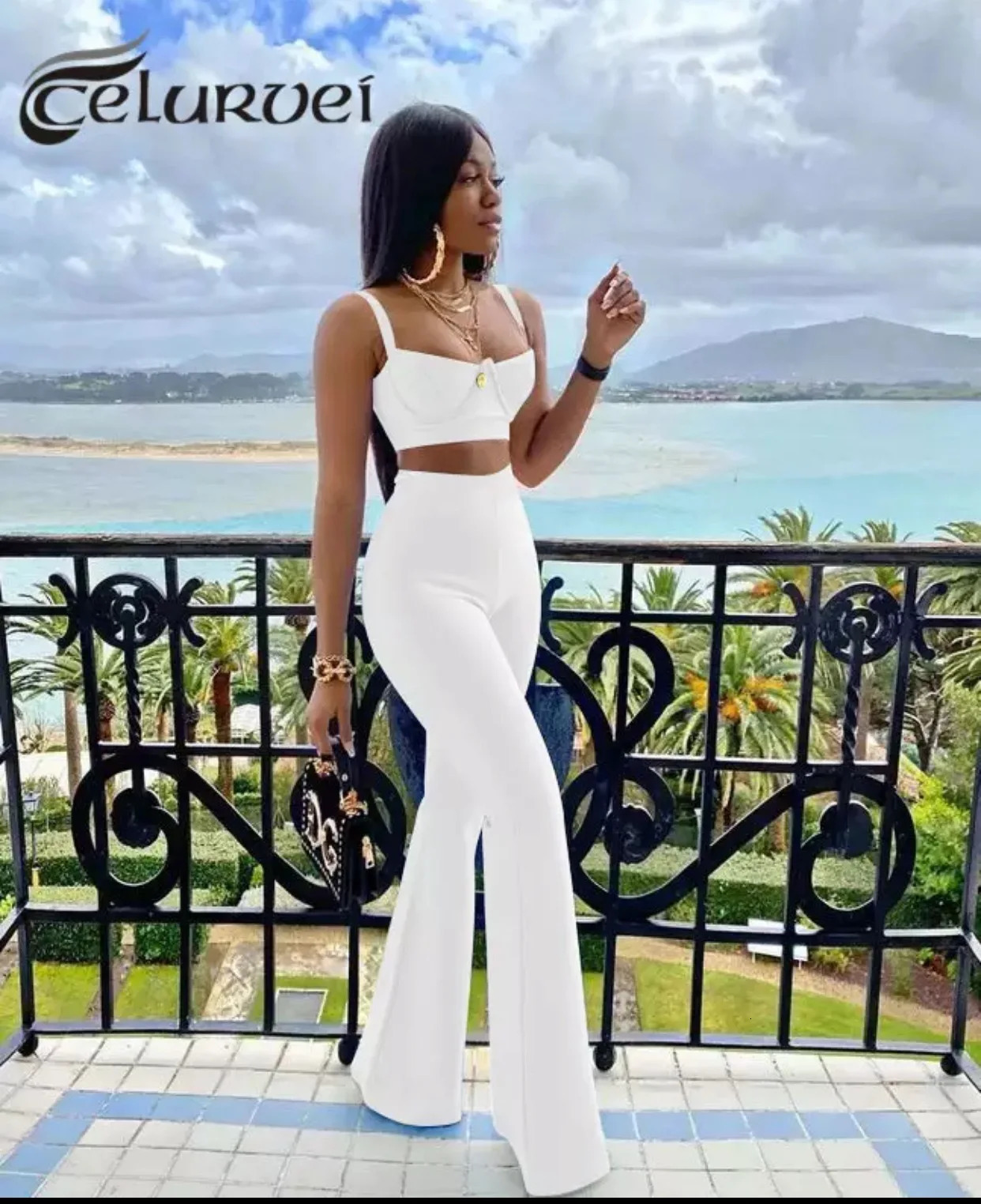 High quality Blue Two Pieces Set Bodycon Rayon Bandage Evening Party Sexy Fashion Outfit 241220