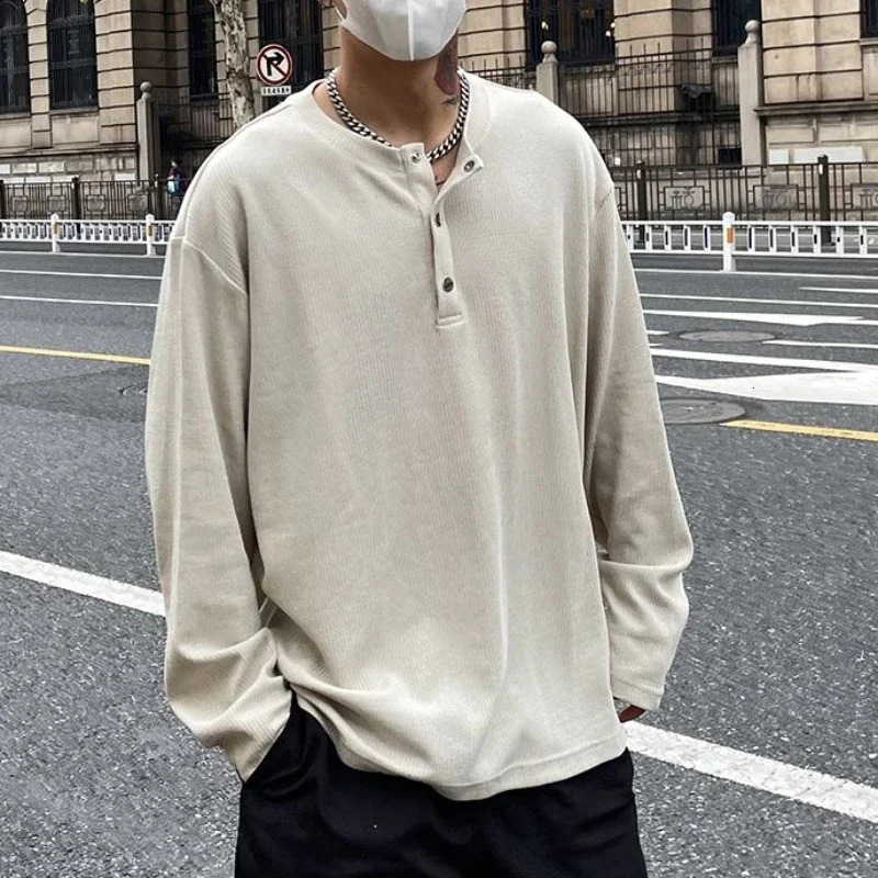 Big Size Unicolor T Shirts for Men Baggy Pullover Plain Oversize Male Clothes Long Sleeve Tops Polyester It Elasticity Japan Y2k 241223