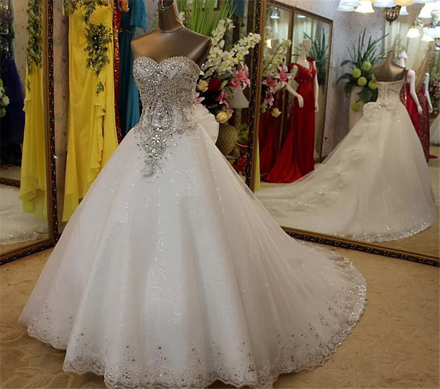 Real Photo A-Line Wedding Dresses Sweetheart Lace Crystal Beaded Diamond Luxury Formal Wedding Dress Custom Made