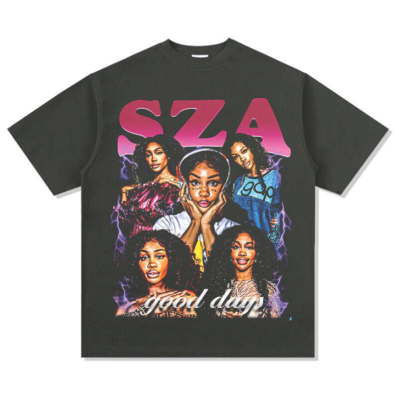 American hip-hop Shisha SZA printed short T-shirt, loose and versatile, long sleeved round neck hooded sweatshirt