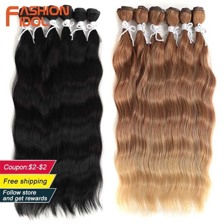 Synthetic Wigs Fashion Idol Water Wave Hair Bundles Synthetic Ombre Blonde Weave 6pcs/pack 20 Inch 230227 Hair Wigs