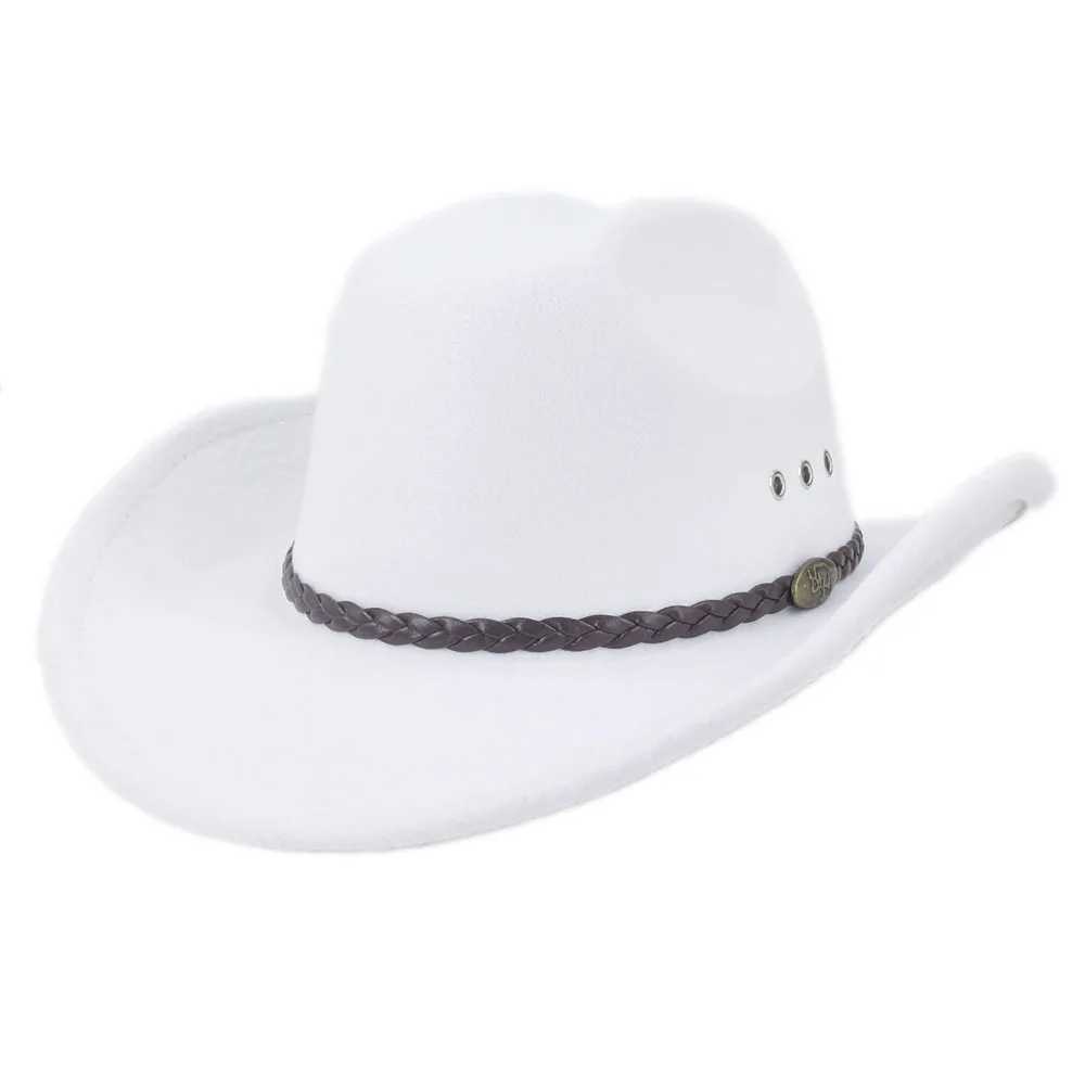 Vintage Western White Cowboy Hat Womens Ethnic Style Fedora Hat Gentleman La Jazz Cowboy Girl Church Sombrero Hombre Cs W241225
