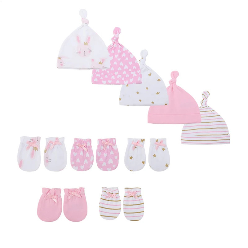Unisex born Cotton Baby Boys Sleep Headwear Solid Color Fitted HatsGloves Set Girls Nightcap Cartoon Accessories 241225