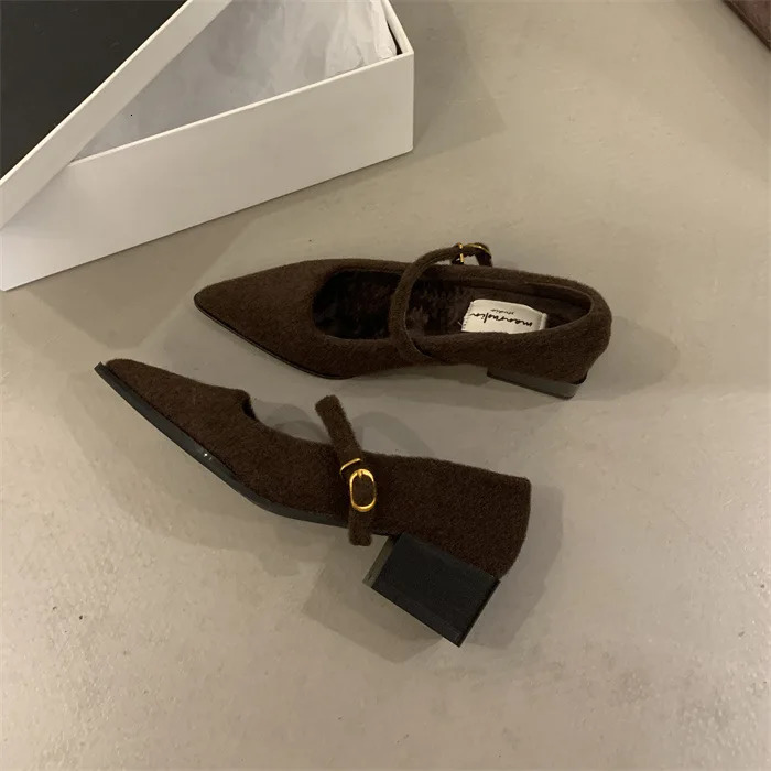 Dress Shoes Woman Office Ladies Mary Jane Slim Heels Footwear Pointed Pumps Chunky Sandals Work Lolita Slimming African Toe Bloc 241225