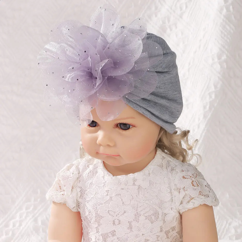 5 Styles Big Flower Cotton Baby Turban Hats for Boys Girls Beanies Thin Elastic Caps Bonnet born Toddler 03T Headwraps 241225