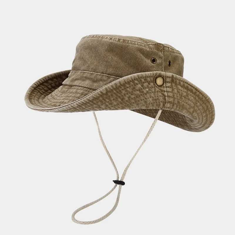 Cotton stone washed sun hat womens wide brown fishing hat summer bucket hat outdoor hunting Boonie C W241225