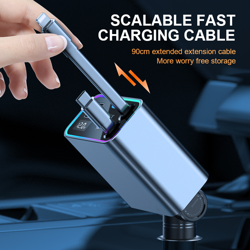 Super Fast Charging Car Phone Conversion Plug with Retractable Cable - Dual USB Ports