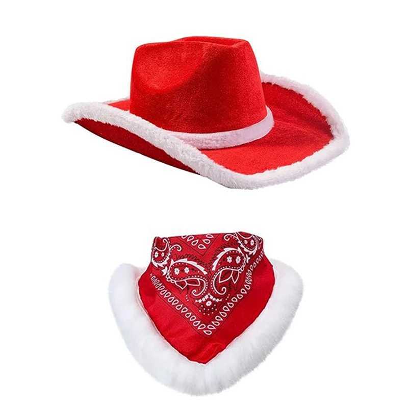 Christmas Cowboy Hat and Scarf for Adult Wedding Carnival Party Clothing and Accessories W241225