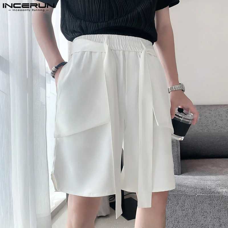 INCERUN 2024 Korean style short leg new mens ribbon design straight leg short leg casual fit mens wide leg cargo short leg S-5XL W241226