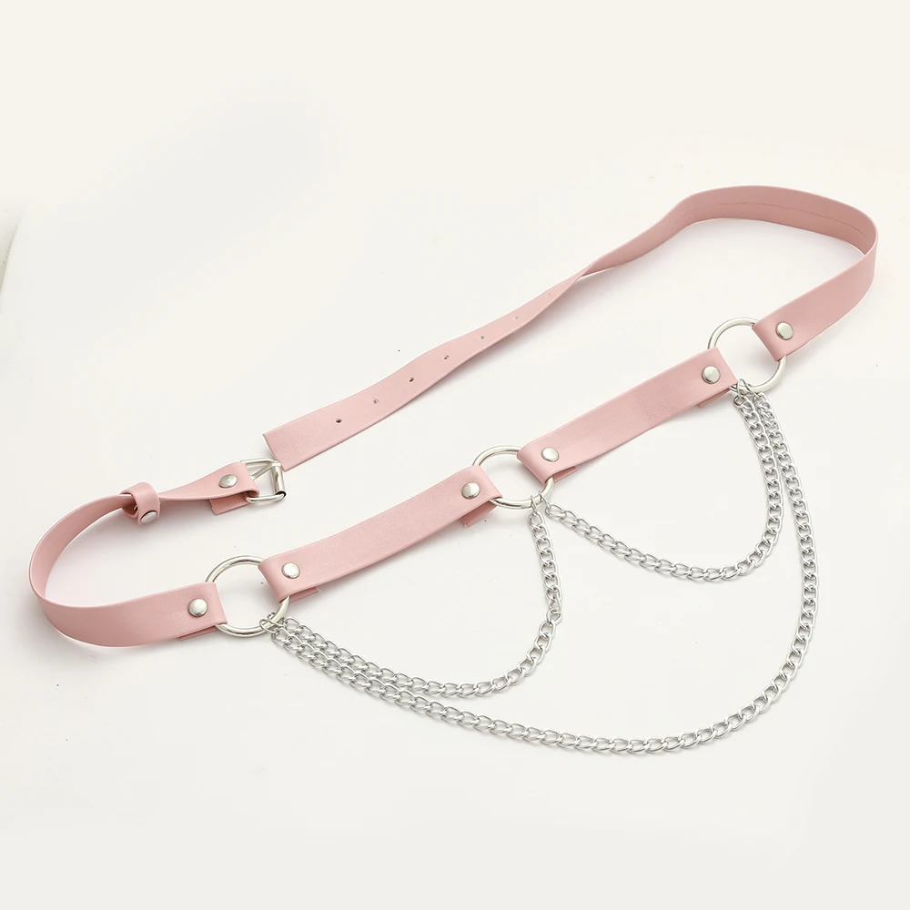 Pink Faux Leather Waist Belt for women Sexy Punk Rock Fashion Belly Chain Body Jewelry Kawaii Accessories 241225