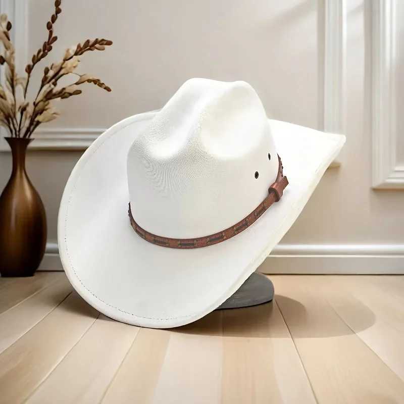 Advanced synthetic leather cowboy hat with classic red brown retro bronze accent retro style including enhanced support and gift box W241225