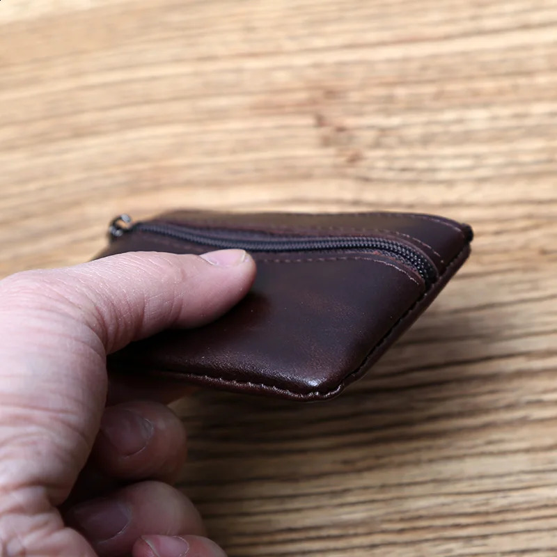 Genuine Leather Mini Coin Purse for MenTop Layer Cowhide Wallet Women Zipper Vintage Card Bag Short Lady Wallet Key Case NZPJ 241224