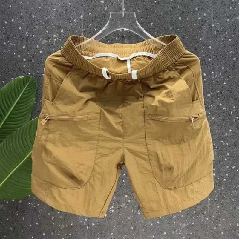 Japanese boyfriend comfortable summer 2024 new patch work elastic drawstring pocket zipper fashionable solid loose casual shorts W241226