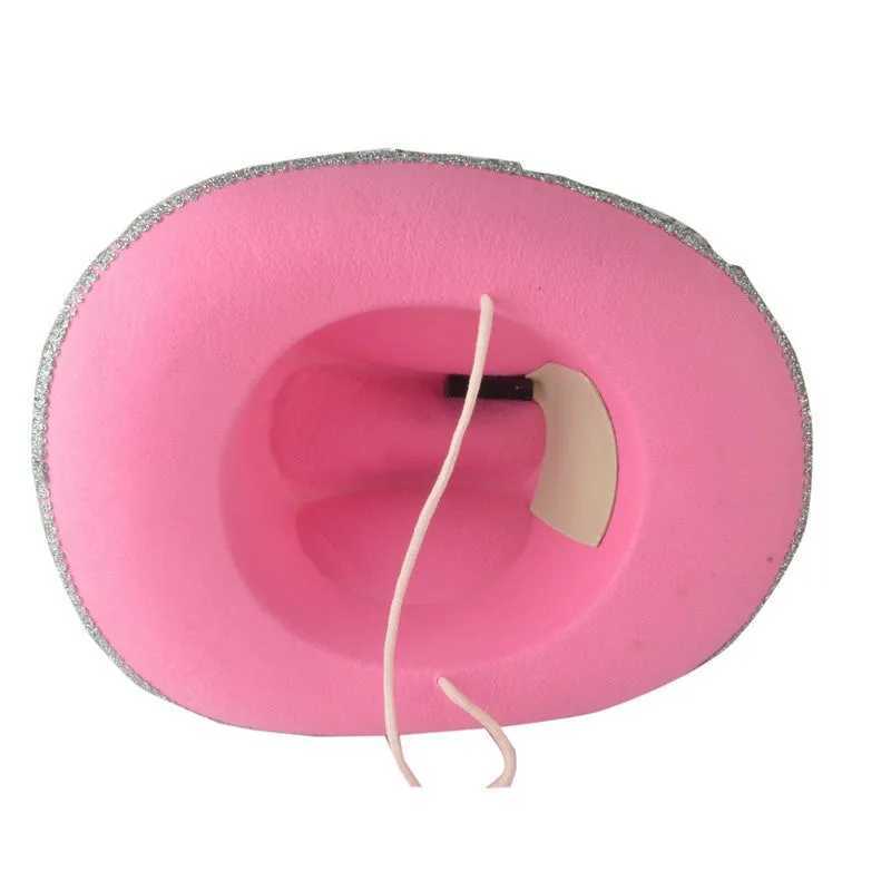 Crown Pink Cowboy Cs Western Cowgirl Hat for Women Girl Feather Edge/Shiny Opening Decoration Cowboy Hat Party Fedora C Cs W241225