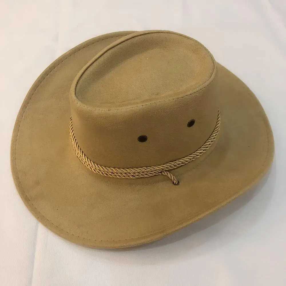 Mens Western Cowboy Hat Suede Spring Summer Mens C Sunshade Horse Outdoor Cycling Solid Color High Quality New Fashion Crimp Gift W241225